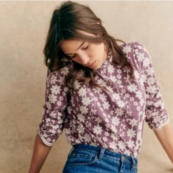 Sezane | Tops | Sezane Eglantine Blouse In Violet Size 36 | Poshmark